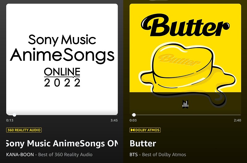 Amazon Music Unlimitedのハイレゾ空間オーディオ再生画面